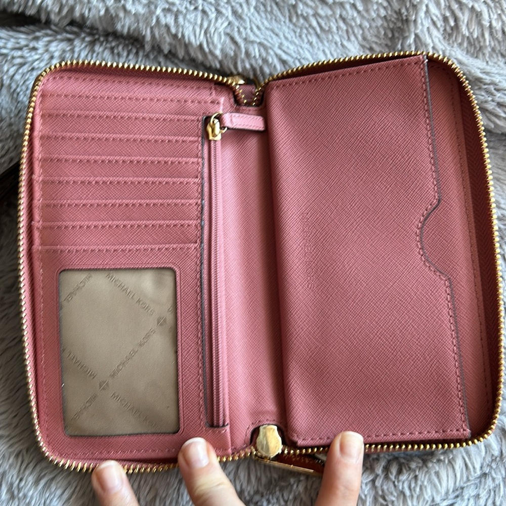 Michael Kors Pink Saffiano Zip-Around Wristlet Wallet - Picture 6 of 11